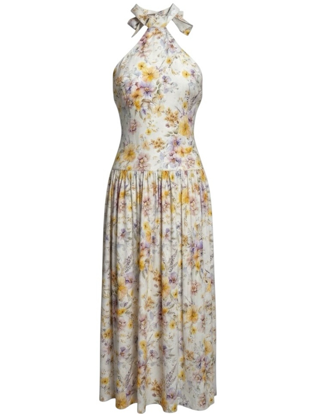 Aqua Blu Australia Lilas Tie Halter Maxi Dress Silk Cotton Floral NWT Size Small